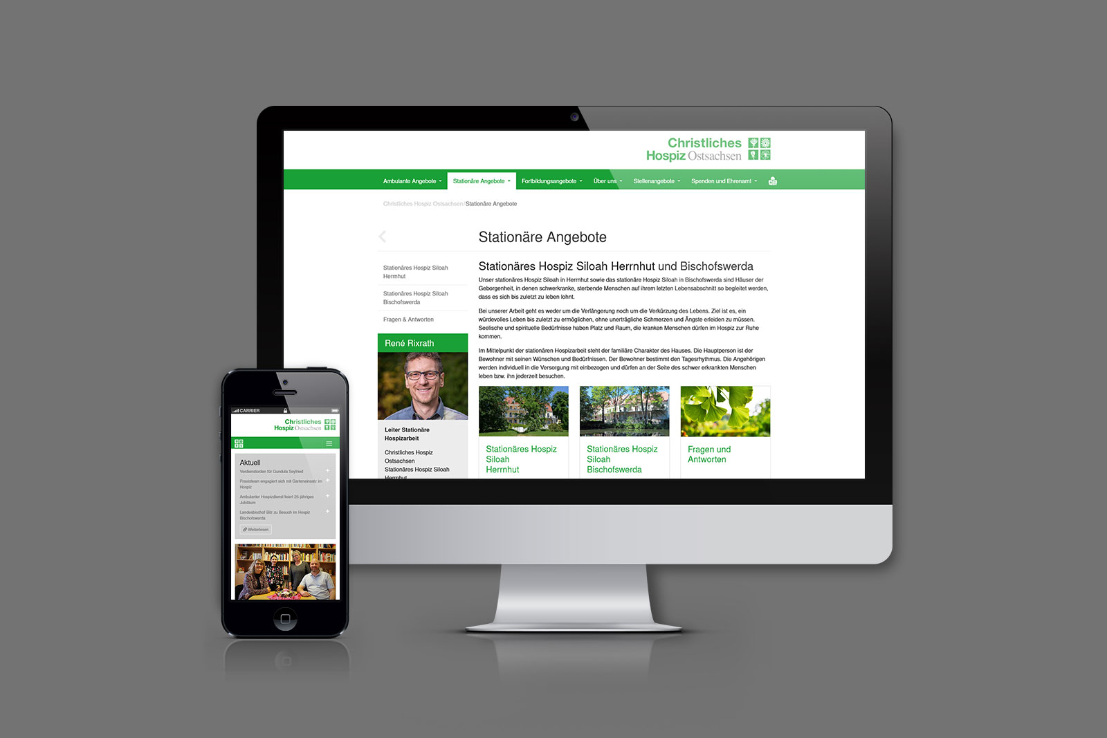 Desktop-Monitor und Handy zeigen Website vom Christlichen Hospiz Ostsachsen