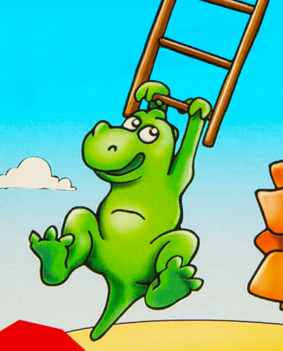 Dino hängt an einer Leiter