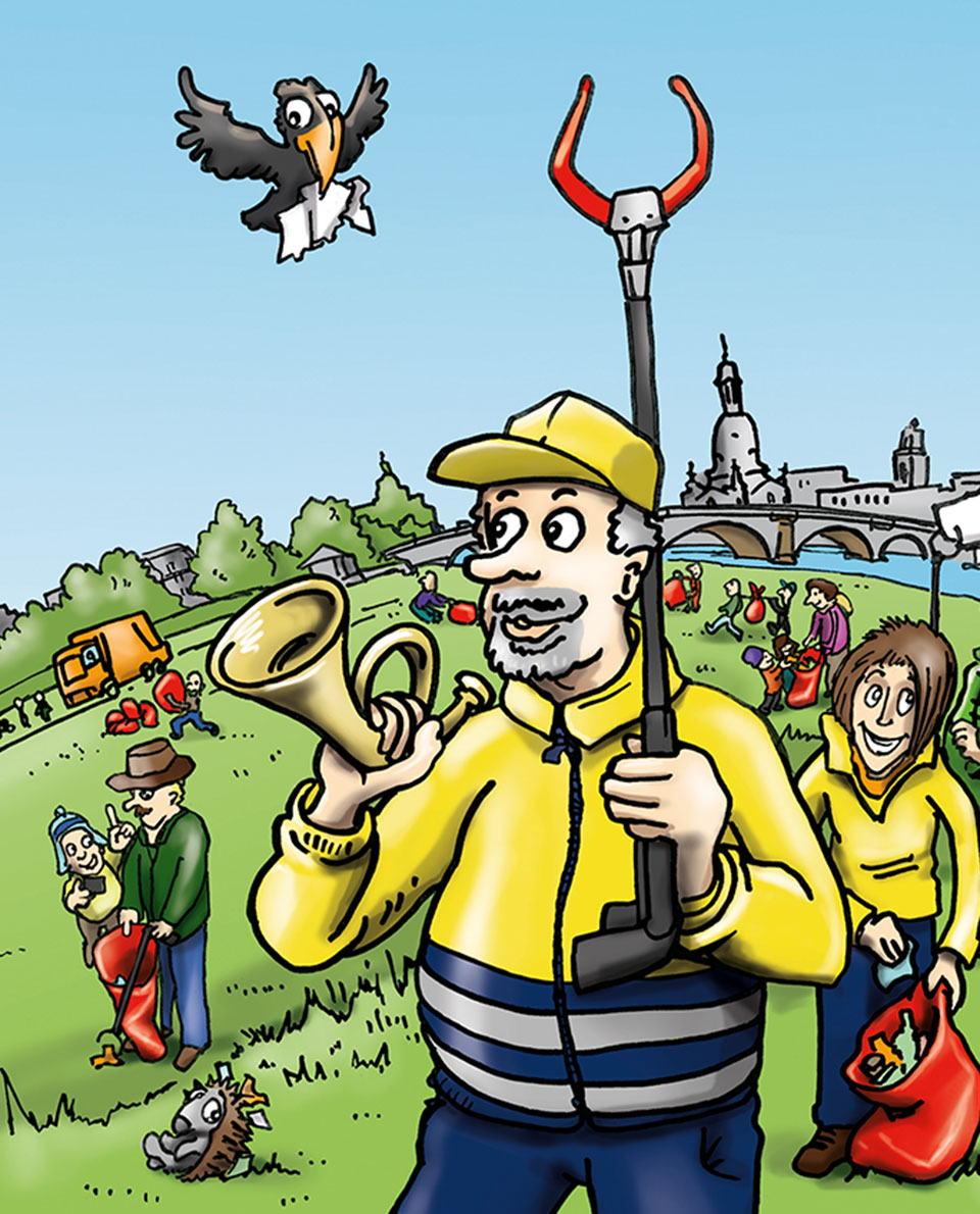 Vorschaubild: Cartoon zur Elbwiesenreinigung in Dresden